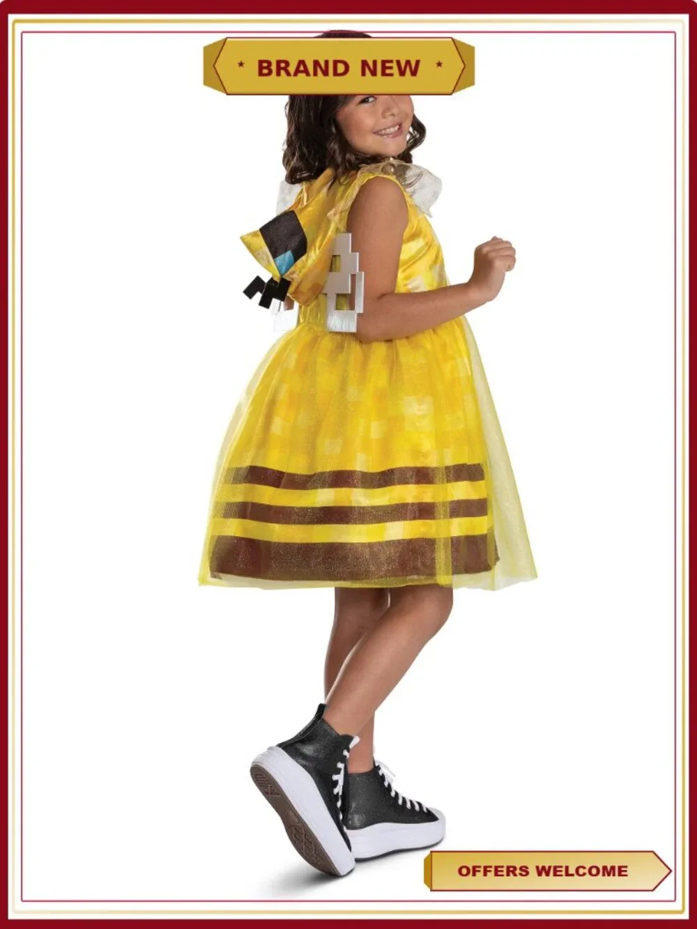 Minecraft Bee Girl Hooded Dress Kids Halloween Costume Size S